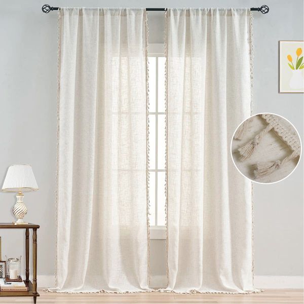 BTTO V&G Schiebegardine Boho Vorhänge Stabtaschenvorhang,Bistrogardine,Weiß günstig online kaufen