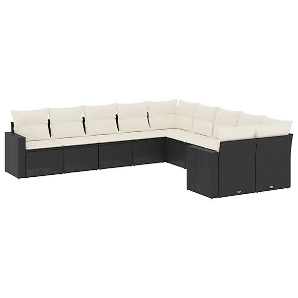 vidaXL 10-Tlg Garten-Sofagarnitur mit Kissen Schwarz Poly Rattan 3219496 günstig online kaufen