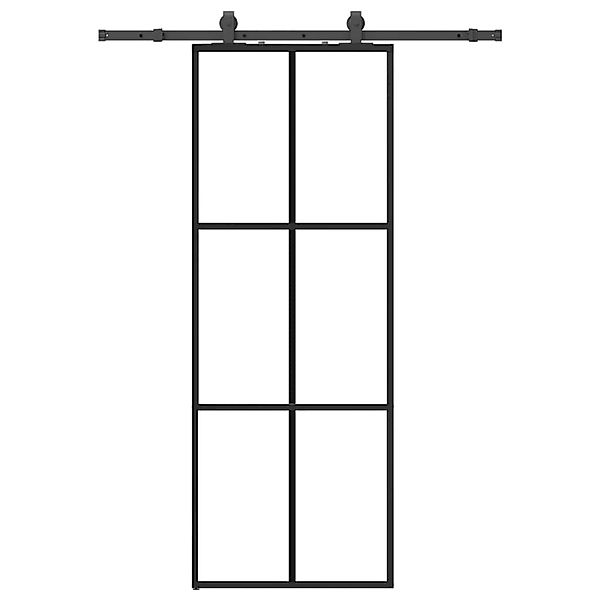 vidaXL Schiebetür mit Beschlag Schwarz 76x205 cm ESG-Glas 3375902 günstig online kaufen