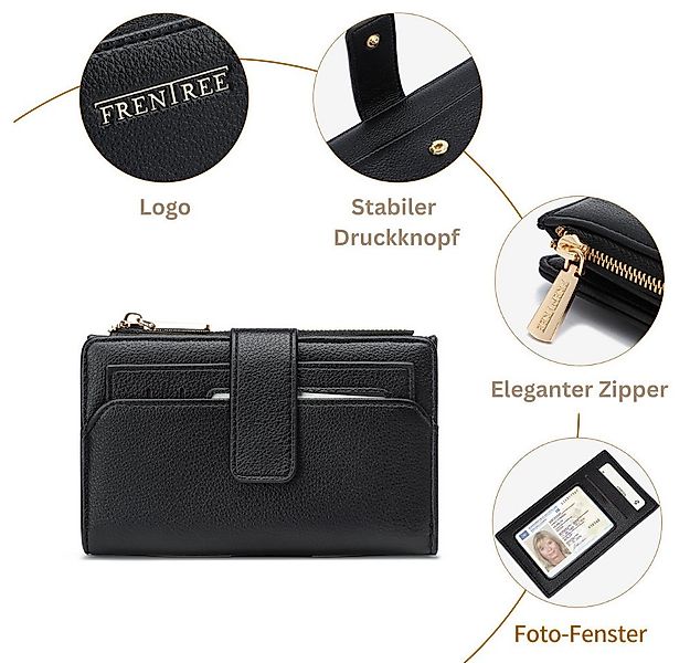 Frentree Geldbörse Damen Portemonnaie RFID Schutz Kartenetui groß, mit Reiß günstig online kaufen