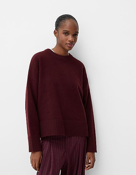 Bershka Soft-Touch-Pullover Mit Rundausschnitt Damen S Bordeaux günstig online kaufen