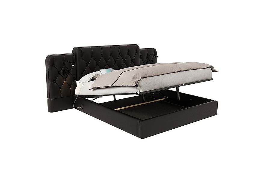 REDOM Polsterbett mit Leselampen, USB-Anschlüssen und hydraulischem Hebesys günstig online kaufen