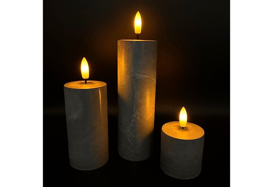 Online-Fuchs LED-Kerze - 3 Kerzen in Grau aus Kunststoff mit Timer - wieder günstig online kaufen