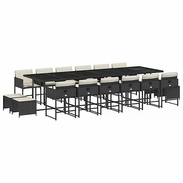 vidaXL 17-Tlg Garten-Essgruppe mit Kissen Schwarz Poly Rattan 3211362 günstig online kaufen