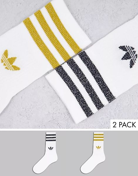adidas Originals – adicolor – 2er-Pack mittellange Socken in Weiß mit Glitz günstig online kaufen