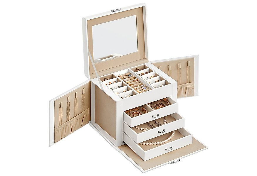 SONGMICS Schmuckkasten, 4 Ebenen, mit Griff, 3 Schubladen, großer Spiege günstig online kaufen