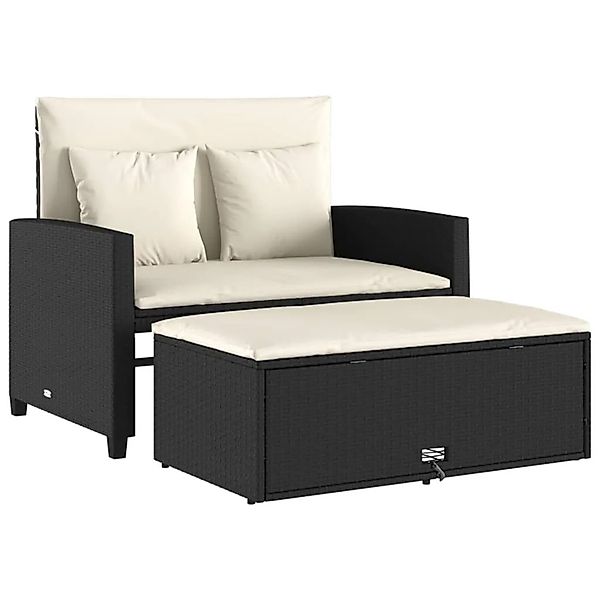 vidaXL Gartensofa mit Kissen 2-Sitzer Schwarz Poly Rattan 365131 günstig online kaufen