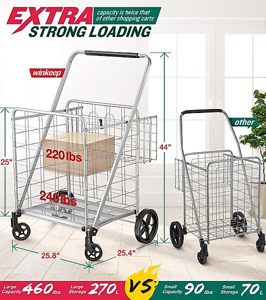 POPOLIC Einkaufstrolley Warenkorb, Jumbo-Einkaufswagen mit Doppelkorb, günstig online kaufen