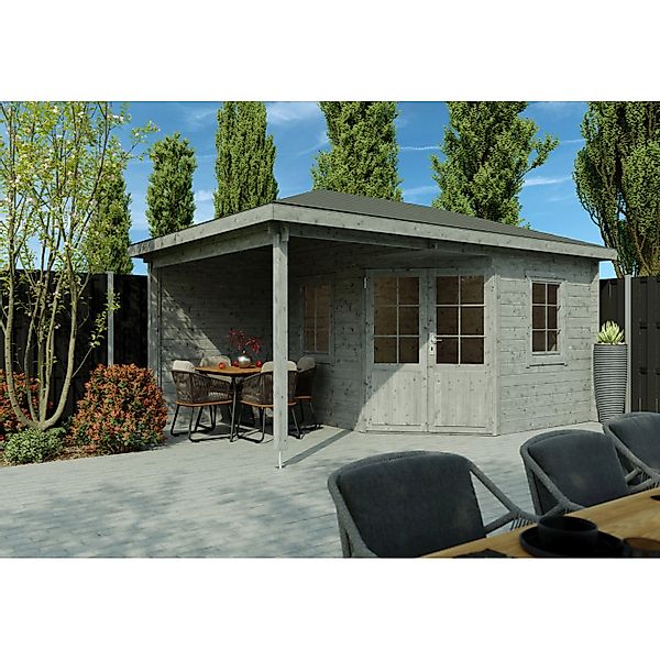 Fjordholz 5-Eck Gartenhaus Modell Evelyn 3B Grau Imprägniert günstig online kaufen