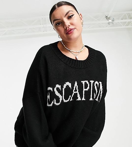 ASOS DESIGN Curve – Pullover in Schwarz mit „Escapism“-Schriftzug günstig online kaufen