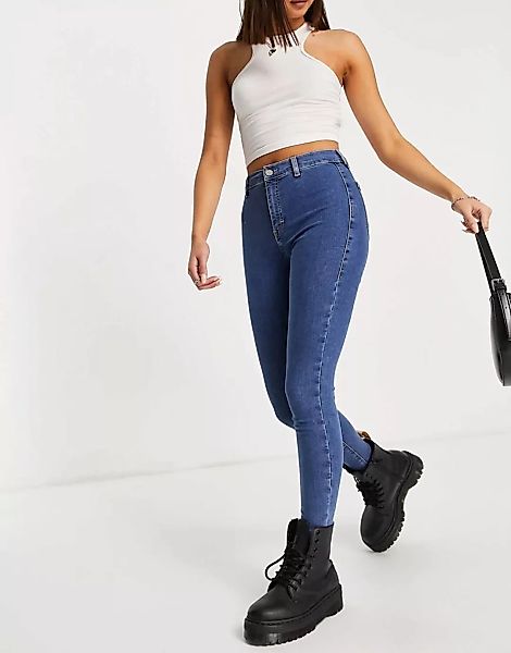 Topshop – Joni – Jeans aus einem recycelten Baumwollmix in Mittelblau günstig online kaufen