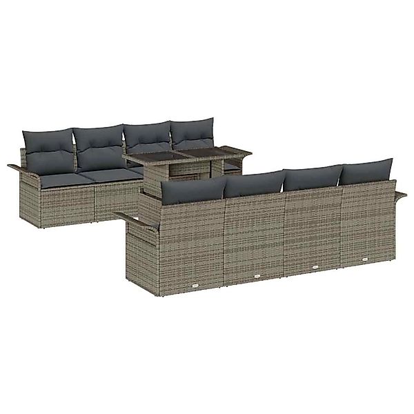 vidaXL Garten-Sofa-Set mit Kissen 9-Tlg Grau Poly Rattan 3348245 günstig online kaufen