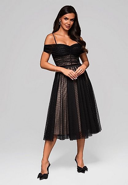 OMBRE Abendkleid Romantisches Off-Shoulder-Midikleid mit Tupfenmuster günstig online kaufen