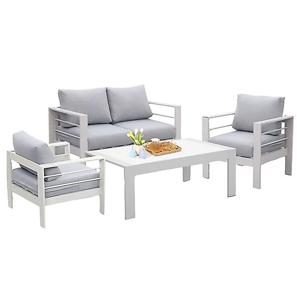 MeXo Gartenmöbel Set aus Aluminium Loungeset für 4 Personen Weiß günstig online kaufen