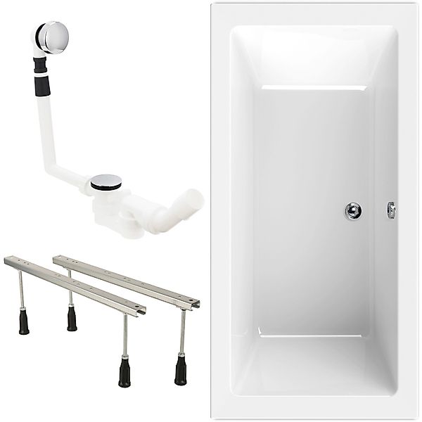 Calmwaters Duo-Badewanne Modern Square 200x90 cm Set Wannenfuß & Ablaufgarn günstig online kaufen