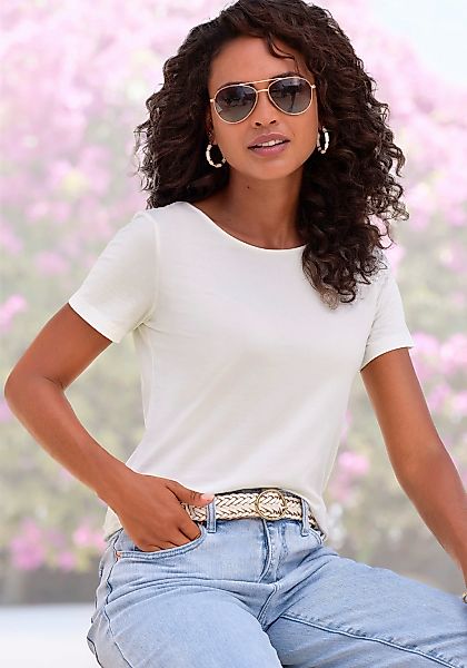 LASCANA T-Shirt "mit Rundhals-Ausschnitt" 2er-Pack, aus elastischer Baumwol günstig online kaufen