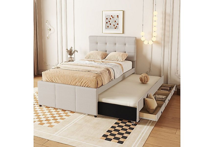 Odikalo Polsterbett Einzelbett 3 Schublade Ausziehbar Verstellbar Kopfteil günstig online kaufen