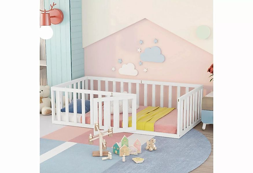PFCTART Kinderbett Kinderbett 90 x 200 Holzboden Bettrahmen mit Zaun und Tü günstig online kaufen