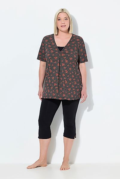 Ulla Popken Pyjama Pyjama V-Ausschnitt Halbarm günstig online kaufen