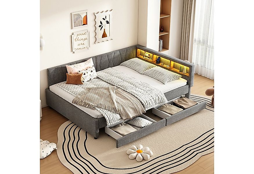 OKWISH Schlafsofa Polsterbett Stauraumbett, Kinderbett mit LED-Umgebungslic günstig online kaufen