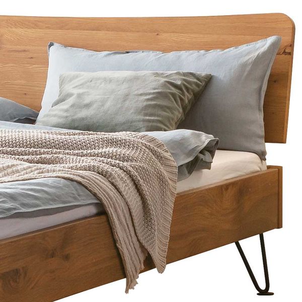 Wildeiche Natur geölt Bett 140x200 cm Vierfußgestell aus Metall günstig online kaufen