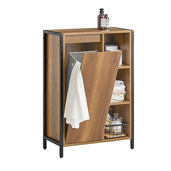 SoBuy Wäscheschrank mit ausklappbarem Wäschesäcken Holz Metall Braun BZR65- günstig online kaufen