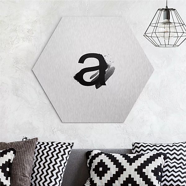 Hexagon-Alu-Dibond Bild Spruch Wunschbuchstabe Aquarell Schwarz günstig online kaufen