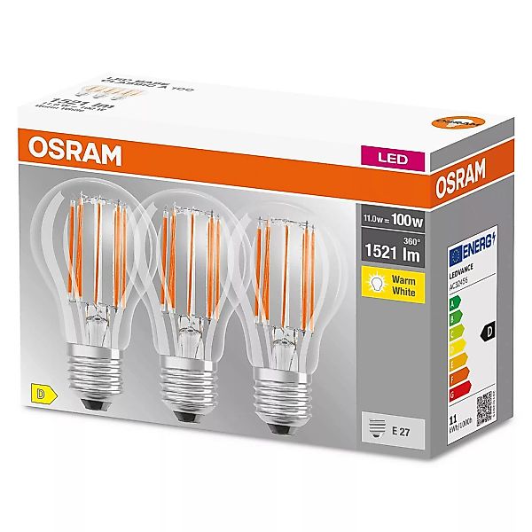 OSRAM LED-Filamentlampe E27 Base 11W 2.700K 3er günstig online kaufen