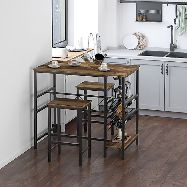 HOMCOM Bartisch Set mit 2 Barhockern 3-teiliges Küchentresen Tischset mit k günstig online kaufen