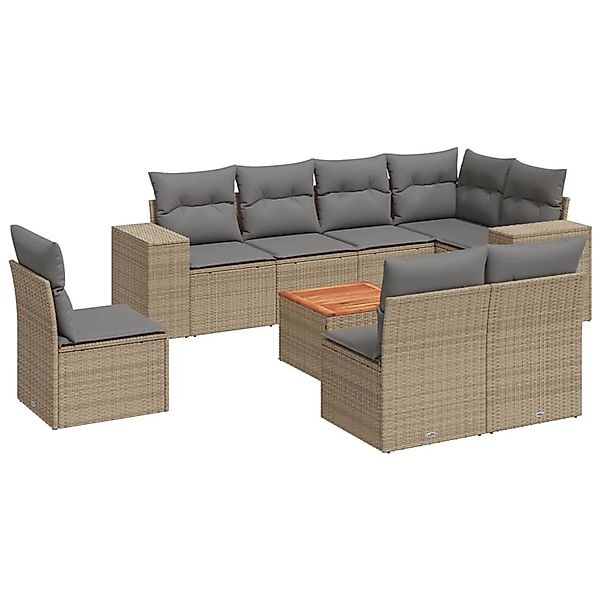 vidaXL 9-Tlg Garten-Sofagarnitur mit Kissen Beige Poly Rattan 3257816 günstig online kaufen