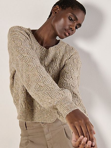 Apricot Strickpullover Zopfstrick-Pullover mit Farbtupfer günstig online kaufen