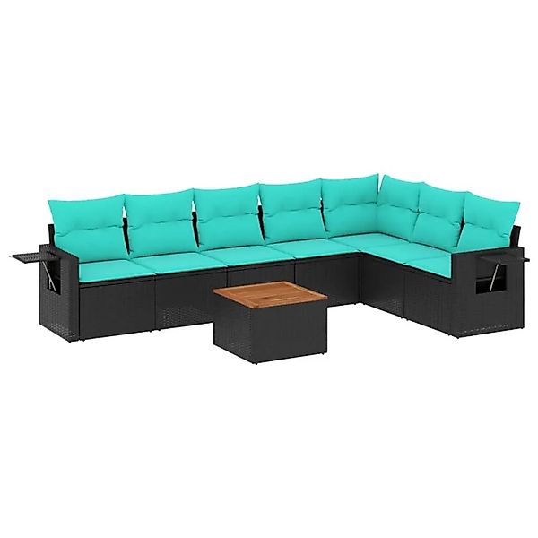vidaXL 8-Tlg Gartensofa-Set mit Kissen Schwarzes Polyrattan 3224594 günstig online kaufen