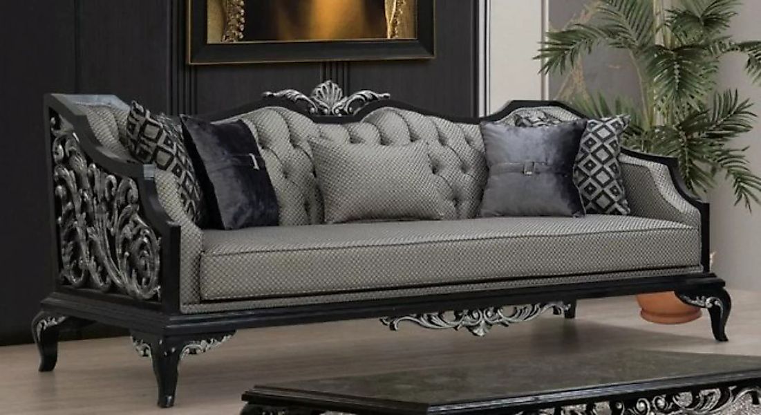 Casa Padrino Sofa Luxus Barock Sofa Silber / Schwarz - Wohnzimmer Sofa im B günstig online kaufen
