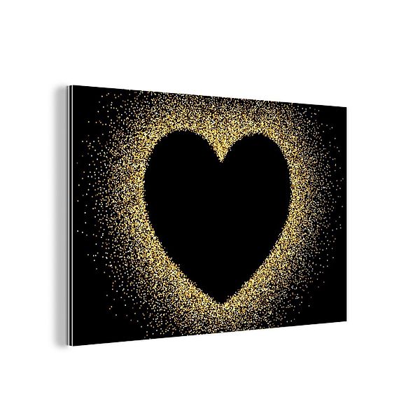 MuchoWow Metallbild Goldenes Herz auf schwarzem günstig online kaufen