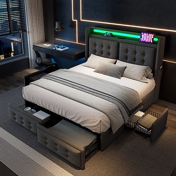 Flieks Polsterbett, LED Doppelbett 140x200cm mit günstig online kaufen