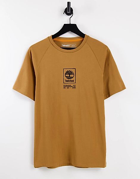 Timberland – Stack – T-Shirt aus schwerem Material in Weizenbraun mit Logo günstig online kaufen