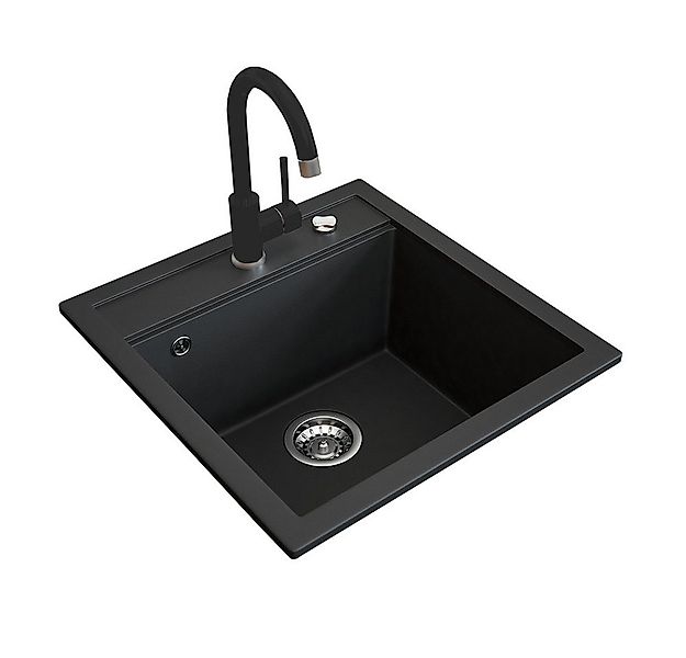 Bergstroem Granitspüle, Schwarz, 49 x 50 cm mit Armatur Schwarz, Rechteckig günstig online kaufen