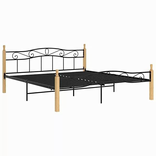 vidaXL Bettgestell Massivholzbett Schwarz Metall und Eiche 180x200 cm Doppe günstig online kaufen