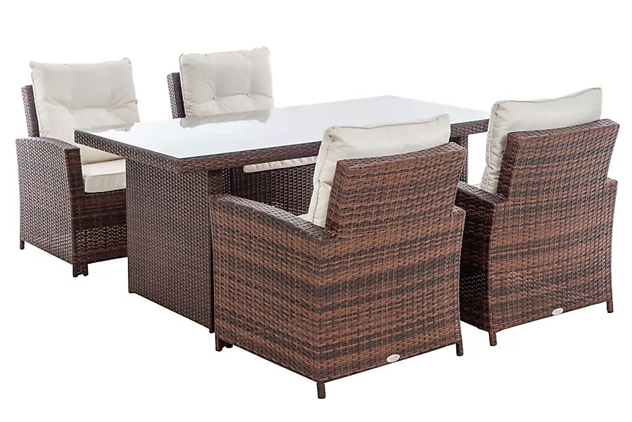 M# 4er Set Stuhl Fisolo mit Tisch Avignon 180-braun-meliert-cremeweiß günstig online kaufen