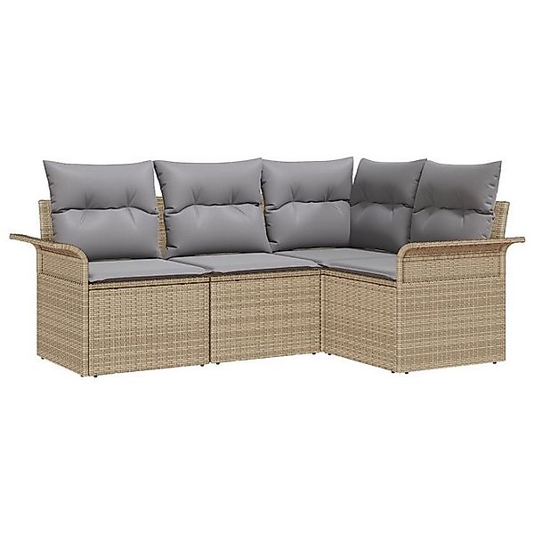 vidaXL Loungesofa 4-teiliges Garten-Sofa-Set mit Kissen in Beige aus Poly-R günstig online kaufen