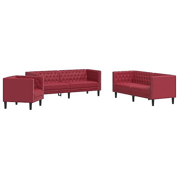 vidaXL Sofa 3-tlg. Chesterfield-Sofa-Set Weinrot Kunstleder günstig online kaufen