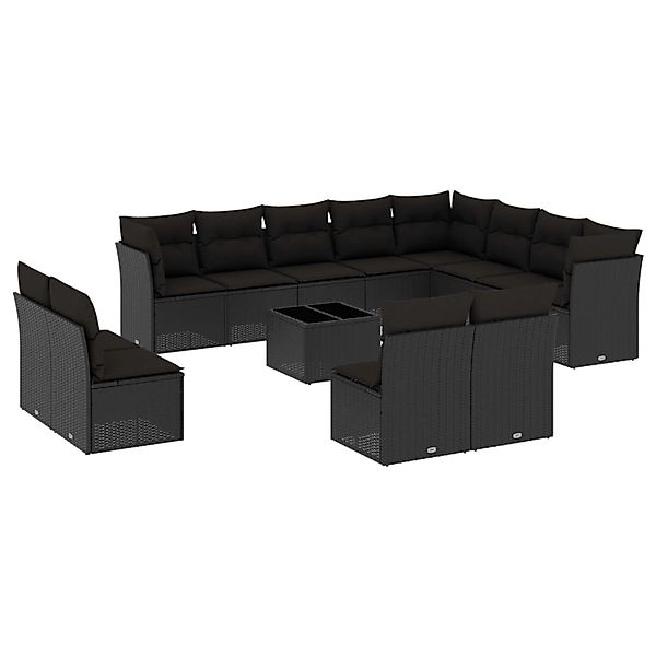 vidaXL 13-tlg Garten-Sofagarnitur mit Kissen Schwarz Poly Rattan Modell 26 günstig online kaufen