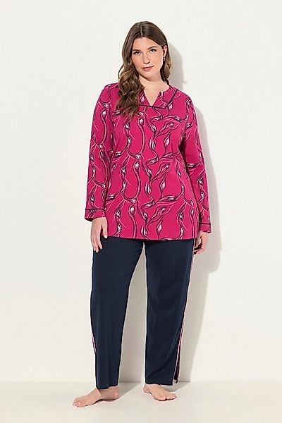 Ulla Popken Pyjama Pyjama floraler Druck V-Ausschnitt Langarm günstig online kaufen