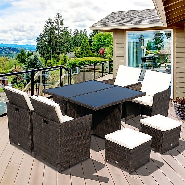 Outsunny Gartenmöbel Essgruppe Polyrattan Sitzgruppe  21 tlg. mit Kissen Al günstig online kaufen