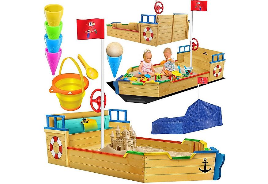KIDIZ Sandkasten, Sandkasten Ahoi Piratenschiff Boot Segelschiff aus Holz günstig online kaufen