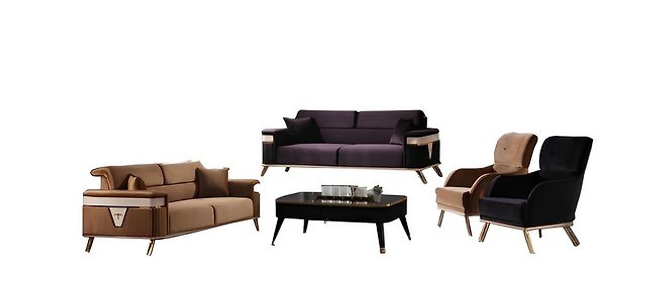 JVmoebel Sofa Wohnzimmer Set Sofa 3+3+1+1 Sitzer Sessel Couch Lila Braun, M günstig online kaufen