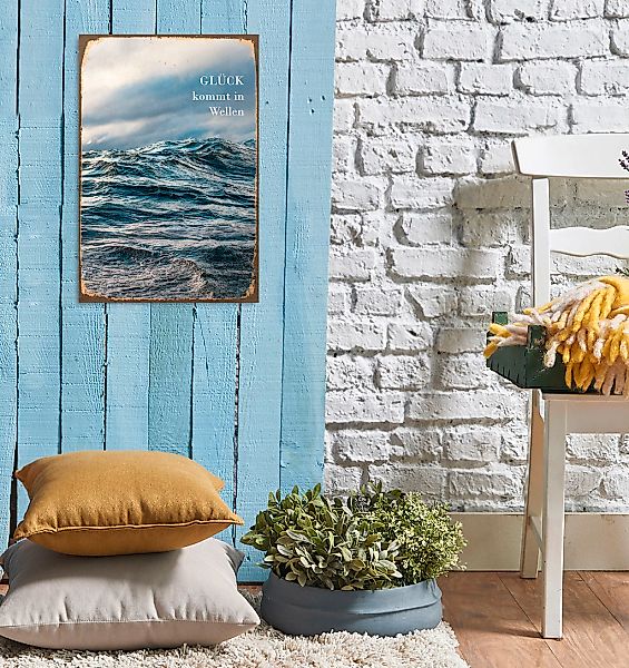 queence Metallbild "Glück" Meer  Schriftzug 1 Stk. tlg. Stahlschilder günstig online kaufen