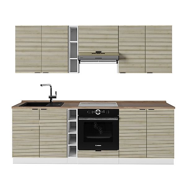 Vicco Fame-Line Küchenzeile Eiche Paneel/Weiß 235 cm AP Eiche ohne E-Geräte günstig online kaufen