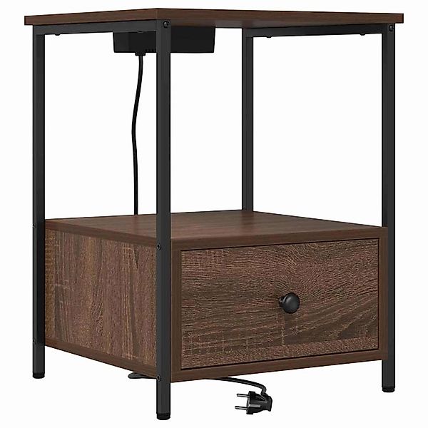 vidaXL Nachttisch mit Ladestation Braun Eichen-Optik Holzwerkstoff 859438 günstig online kaufen