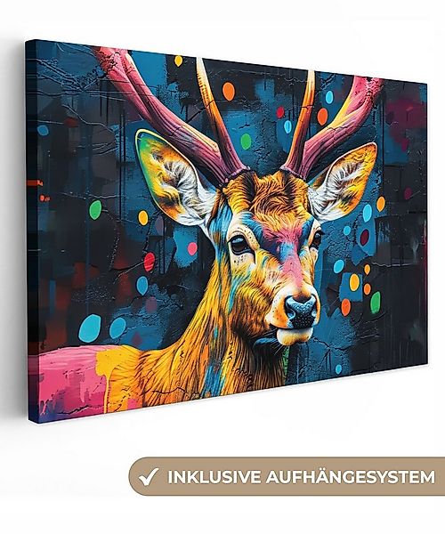 OneMillionCanvasses® Leinwandbild Graffiti - Hirsch - Tier - Farbenfroh, Fo günstig online kaufen